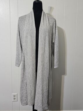 Neiman Marcus XL Gray Open Cardigan Long Duster Ribbed Knit Lightweight